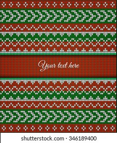 Fair Pattern sweater design on the wool knitted texture. Knitting Ornament template