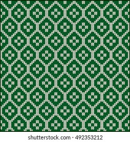 Fair Pattern sweater design on the wool knitted texture. Knitting Ornament template