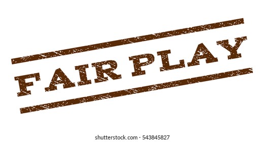 Fair Play watermark stamp. Text caption between parallel lines with grunge design style. Rubber seal stamp with unclean texture. Vector brown color ink imprint on a white background.