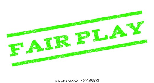 Fair Play watermark stamp. Text tag between parallel lines with grunge design style. Rubber seal stamp with dirty texture. Vector light green color ink imprint on a white background.