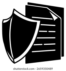 Fair Policy Symbol dargestellt durch Papier, Schild Schwarz Gefüllt Stil.
