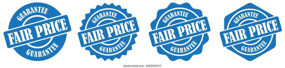 Fair price badge collection set on white background. Verified low price approval seal for commercial sales. Official fair pricing label for trusted transactions. Vector illustration