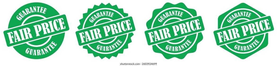 Fair price sign symbol collection for business promotion. Certified product discount stamp for commercial sales. Fair pricing guarantee badge for retail promotion. Vector illustration