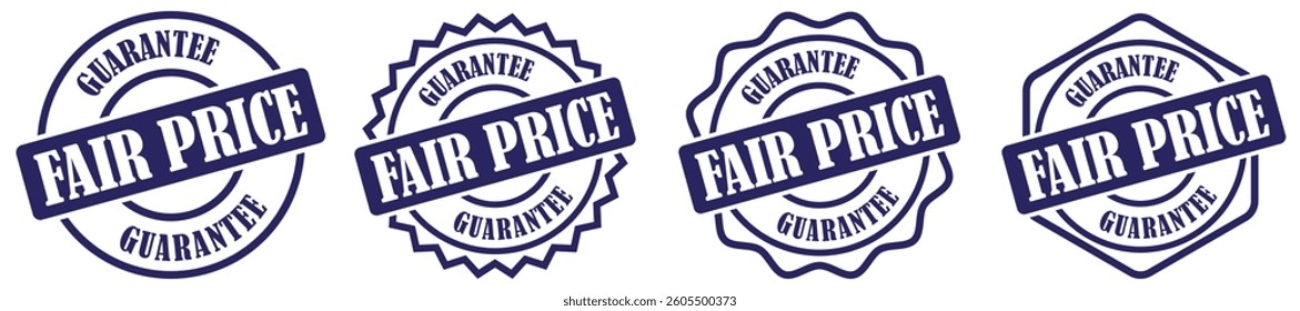 Fair price sign symbol collection set in different style. Affordable cost guarantee badge. Fair trade certified label. Trust seal fair price sticker. Price validation stamp. Vector illustration 