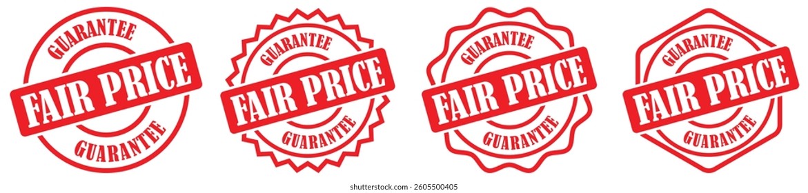 Fair price sign symbol collection set in different style. Affordable cost guarantee badge. Fair trade certified label. Trust seal fair price sticker. Price validation stamp. Vector illustration 