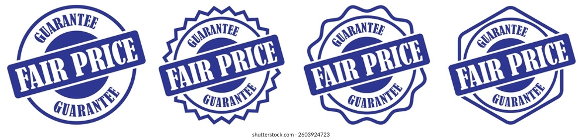 Fair price symbol set collection. Verified discount rate guarantee badge for retail sales. Fair deal pricing approval stamp for business transactions. Vector illustration