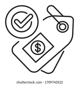 Fair price or trade black line icon. Minimum price paid for certain products imported from developing countries. Pictogram for web page, mobile app, promo. UI UX GUI design element. Editable stroke