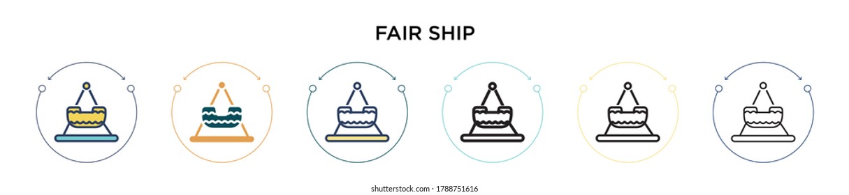 Fair ship icon in filled, thin line, outline and stroke style. Vector illustration of two colored and black fair ship vector icons designs can be used for mobile, ui, web