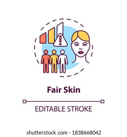 Fair skin concept icon. Epidermis. Melanoma risk factors. Ultraviolet radiation. Light skin idea thin line illustration. Vector isolated outline RGB color drawing. Editable stroke
