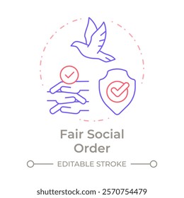 Fair social order duo tone concept icon. Social justice, equality. Law regulation. Round two color outline illustration. Abstract vector design. Easy to use in infographic, presentation