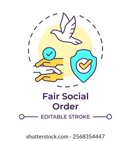 Fair social order multi color concept icon. Social justice, equality. Law regulation. Round shape line illustration. Abstract idea. Graphic design. Easy to use in infographic, presentation
