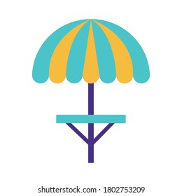 fair table with parasol flat style icon vector illustration design