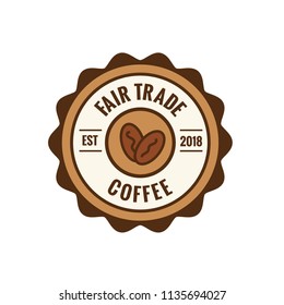 Fair Trade Coffee Emblem with Coffee Beans Seal w Brown and red