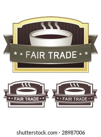 Fair trade coffee label sticker for use on product packaging, print materials, websites and in advertising and promotion