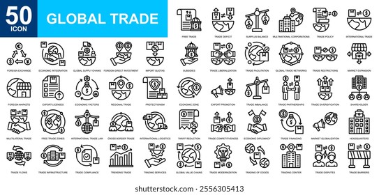 Fair Trade icon collection set. Global trade, global business, international business, global marketing, global economy icon. Simple line vector.