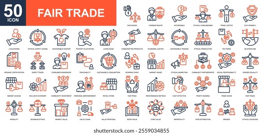 Fair Trade icon collection set. Global trade, business, advertising, marketing icon. Simple line color vector.