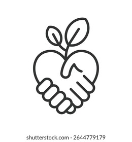 Comércio Justo, ícone em design de linha. Comércio justo, ético, certificado, igualdade, sustentável, agricultores, responsabilidade social sobre vetor fundo branco. Comércio Justo, ícone de traço editável