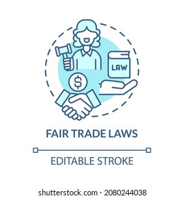 Fair trade laws blue concept icon. Online entrepreneurship risk abstract idea thin line illustration. Fair business practice. E-commerce law. Vector isolated outline color drawing. Editable stroke