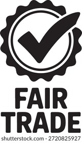 Fair-Trade-Logo mit einem Häkchen in einem Rundschreiben, das faire Handelspraktiken und ethische Bezugsquellen im globalen Handel repräsentiert.