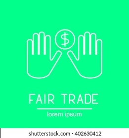Fair trade logotype for marking packs of healthy organic food free of injustice and illegally products. Useful for web, apps, button, healthy food, menu, restaurant and clothes