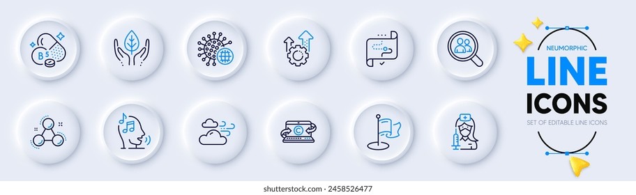 Fair trade, Milestone and Seo gear line icons for web app. Pack of Target path, Search employees, Voicemail pictogram icons. Coronavirus, Windy weather, Pantothenic acid signs. Vector