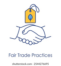 Symbol für faire Handelspraktiken - Hände zittern mit einem Bekleidungsetikett, das ethische und faire Geschäftspraktiken in der Mode anzeigt
