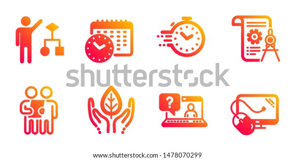 Fair trade, Survey and Algorithm line icons set.\
Timer, Calendar time and Divider document signs. Faq, Computer\
mouse symbols. Safe nature, Contract. Science set. Gradient fair\
trade icons set. Vector