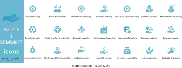 Fair Trade and Sustainability vector sets. Eco-friendly, ethical, organic designs for conscious brands. Perfect for packaging, labels, and more!