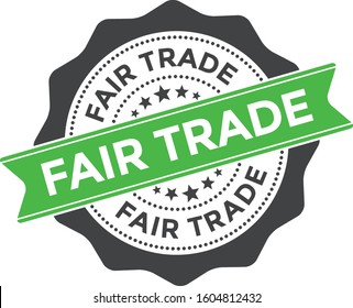 Fair trade vector stamp badge with green ribbon, Seal. Fair trade icon isolated on white.