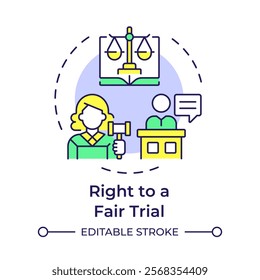 Fair trial right multi color concept icon. Equal protection. Freedom, legislation. Round shape line illustration. Abstract idea. Graphic design. Easy to use in infographic, presentation