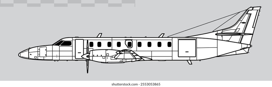 Fairchild Swearingen Metroliner III. Vector drawing of turboprop regional airliner. Side view. Image for illustration and infographics.