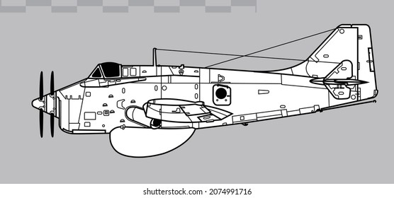 Dibujo de vectores de aviones de patrulla marítima. Vista lateral. Imagen para ilustraciones e infografías.