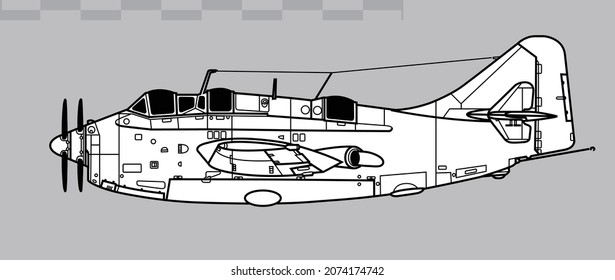 Fairey Gannet AS.1. Vector Drawing Of Anti Submarine Warfare Aircraft. Side View. Image For Illustration And Infographics.