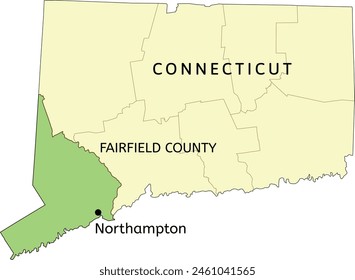 Fairfield County and city of Bridgeport location on Connecticut state map