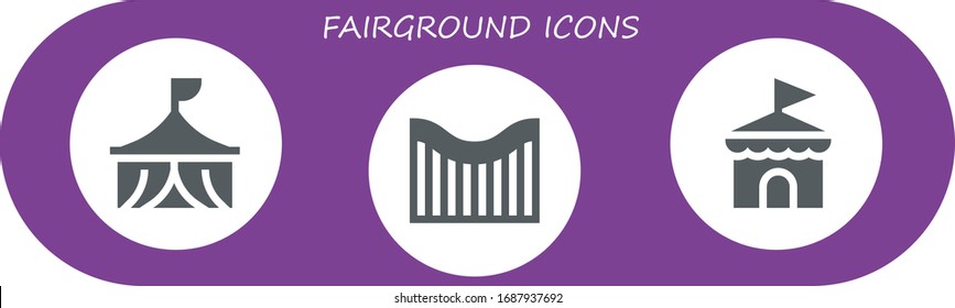 fairground icon set. 3 filled fairground icons.  Simple modern icons such as: Circus, Roller coaster