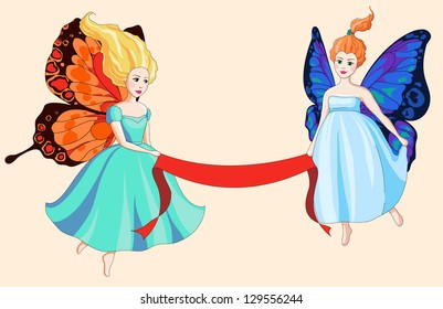 fairies with butterfly wings holding a tape
