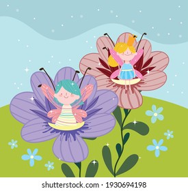 fairies cute flowers floral cartoon