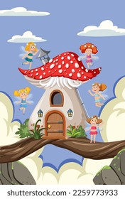 Fairies in fairy tales forest illustration