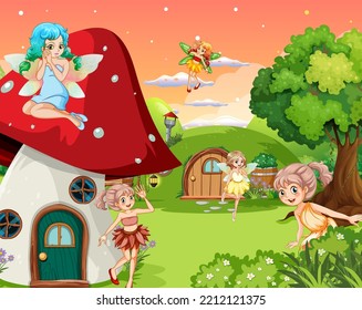 Fairies at fantasy land  illustration