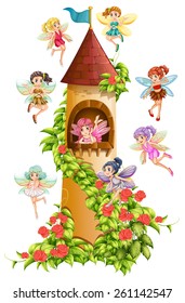 Fairies flying around the castle tower