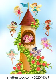 Fairies flying around the castle tower