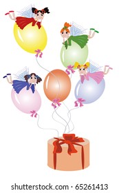 Fairies flying on balloons tied to gift