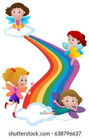 Fairies flying over the rainbow illustration