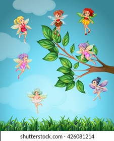 Fairies flying in the sky illustration