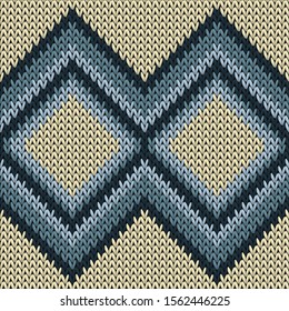 Fairisle rhombus argyle knitted texture geometric vector seamless. Jacquard knitting pattern imitation. Nordic style seamless knitted pattern. Repeatable background.