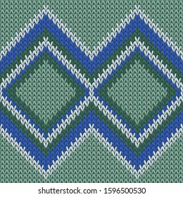 Fairisle rhombus argyle knitted texture geometric vector seamless. Carpet knit tricot  fabric print. Classic warm seamless knitted pattern. Handicraft backdrop.