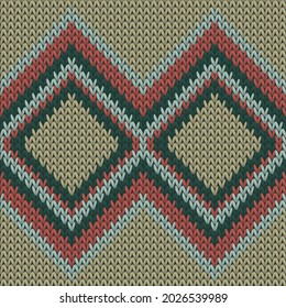 Fairisle rhombus argyle knitting texture geometric seamless pattern. Plaid knit tricot  fabric print. Classic warm seamless knitted pattern. Abstract xmas wallpaper.