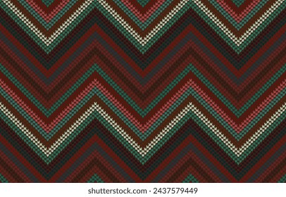 Fairisle zigzag chevron stripes knitted texture geometric vector seamless. Jacquard knitwear fabric print. Winter seamless knitted pattern. Fabric canvas illustration.