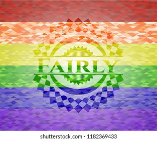 Fairly emblem on mosaic background with the colors of the LGBT flag