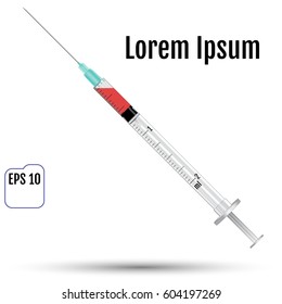 Fairly standard design single use syringe isolated over white background. Realistic vector syringe.
